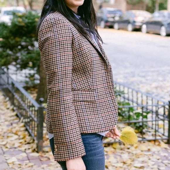 J. Crew Brown Houndstooth Tailored Blazer with Gold Buttons - Picture 4 of 9